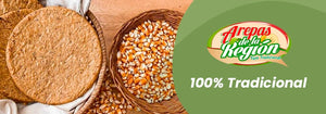 Arepas 100% de maíz, sin harina, tradicionales como las hacían nuestros abuelos con el auténtico sabor casero.
