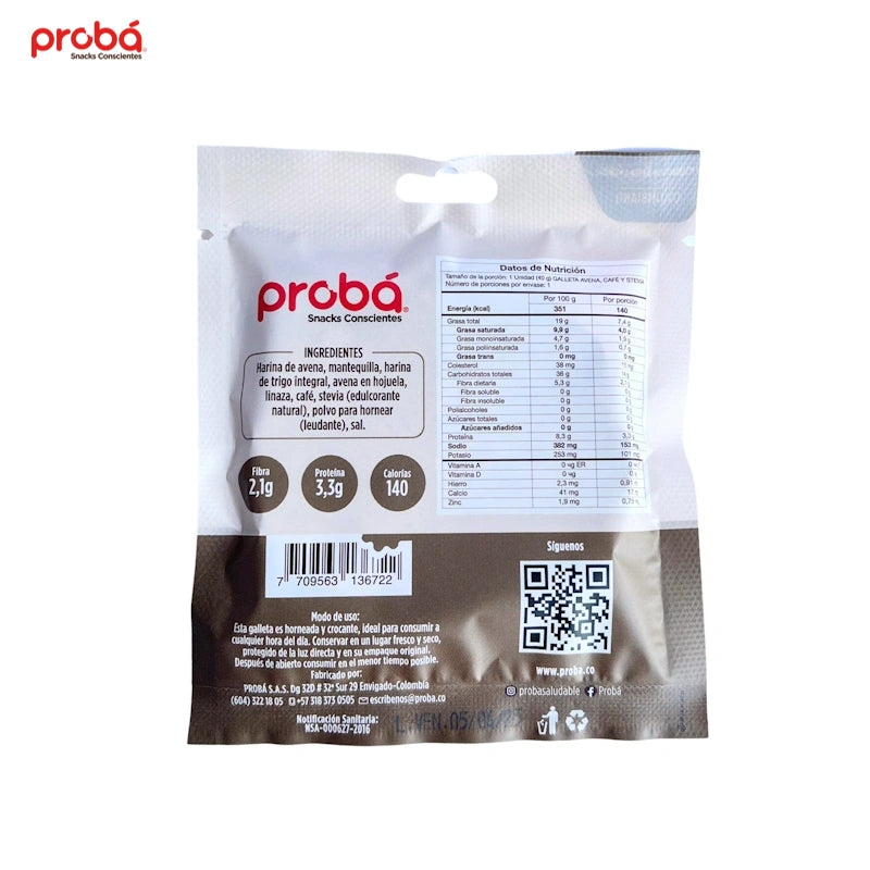 Galleta de Avena, Linaza y Cafe sin Azucar x 3 pack de 45 gr-Pasabocas y Snacks-Proba-Eatsy Market