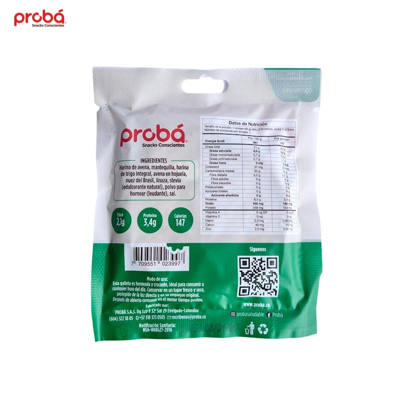 Galleta de Avena, Linaza y Nuez sin Azucar x 3 pack de 45 gr-Pasabocas y Snacks-Proba-Eatsy Market
