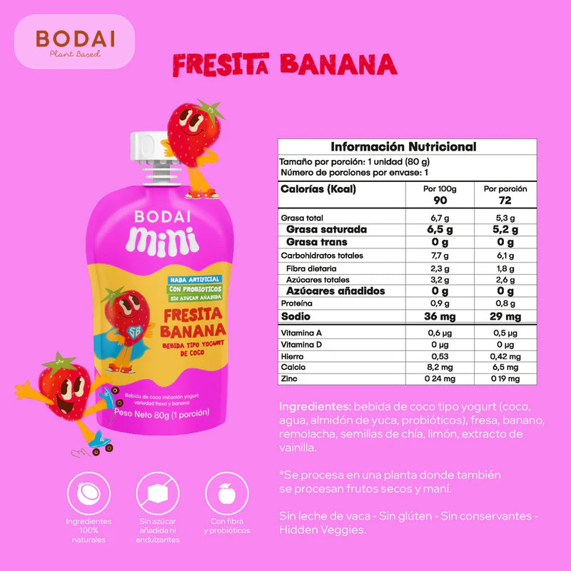 Bodai Mini Fresita Banana x 3 Pack de 80 gr-Bebidas-Bodai-Eatsy Market