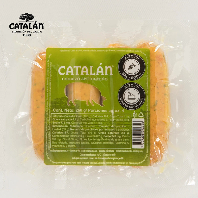 Chorizo Antioqueño x 4 und (260 gr)-Proteínas-Catalán-Eatsy Market