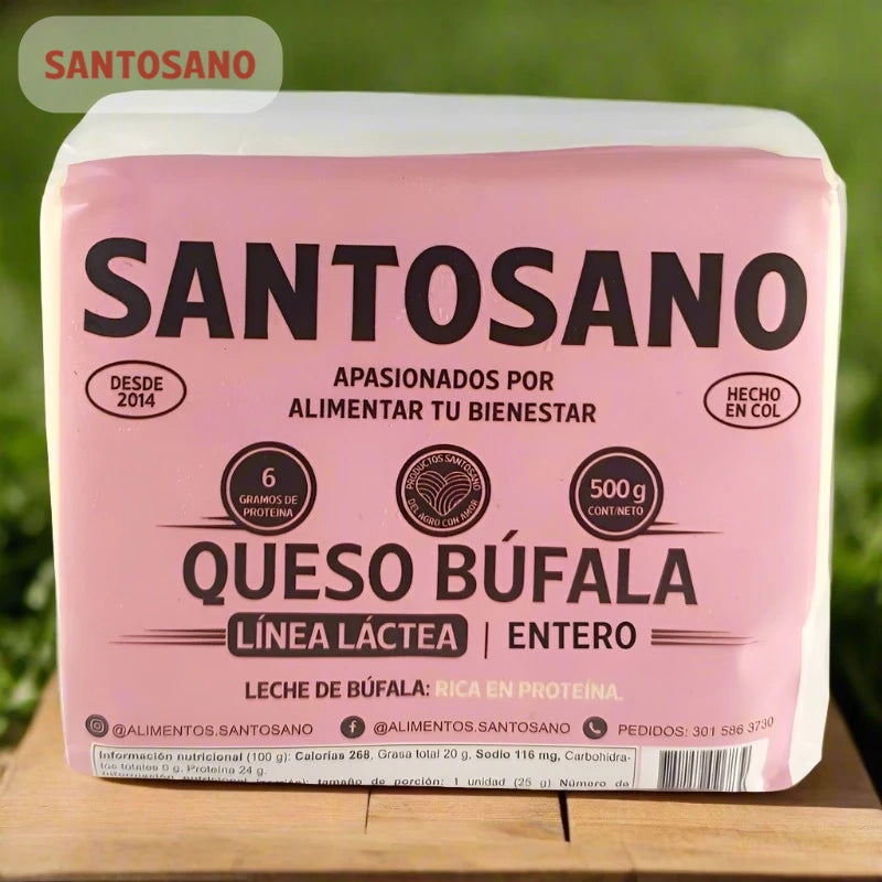 Queso Mozzarella 100% Búfala Entero x 500 gr-Proteínas-Santosano-Eatsy Market