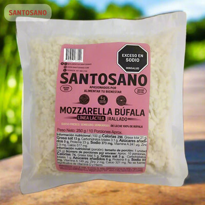 Queso Rallado Mozzarella 100% Búfala x 250 gr-Proteínas-Santosano-Eatsy Market