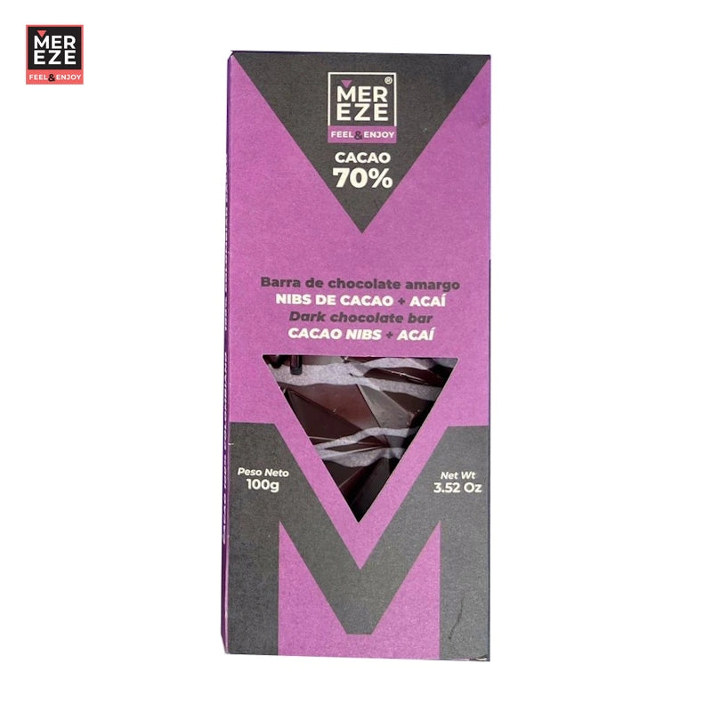 Chocolate Oscuro al 70% con Nibs de Cacao y Acai x 100 gr-Chocolates-Mereze-Eatsy Market