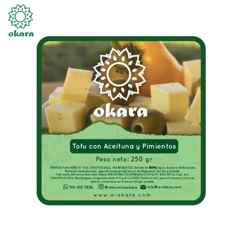 Queso Tofu de Aceitunas y Pimientos-Proteínas-Okara-x 80 gr (3 porc)-Eatsy Market