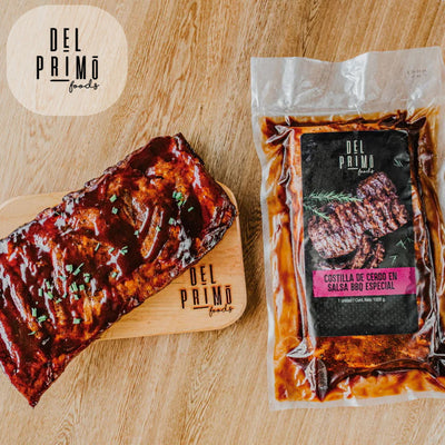Rack de Costillas de Cerdo x 2 a 3 porc (600 gr)-Proteínas-Del Primo-Salsa BBQ x 600 gr-Eatsy Market