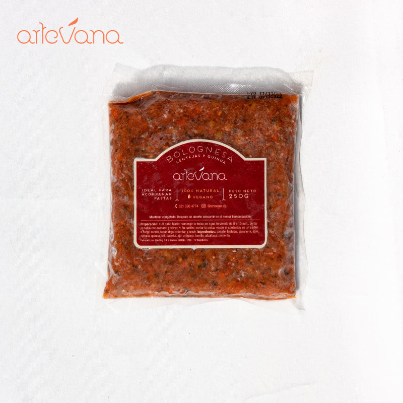 Salsa Boloñesa Vegana de Quinoa y Lentejas-Proteínas-ArteVana-x 250 gr-Eatsy Market