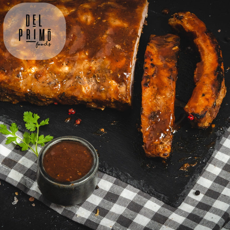 Rack de Costillas de Cerdo x 3 a 4 porc (900 gr)-Proteínas-Del Primo-Salsa BBQ x 1000 gr-Eatsy Market